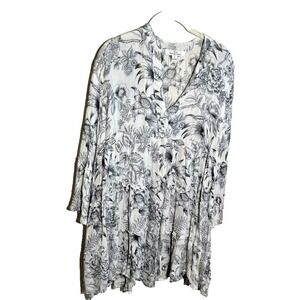 Turks & Caicos Sleeveless Tiered Dress Green Floral Size S Shimmer Boho Resort